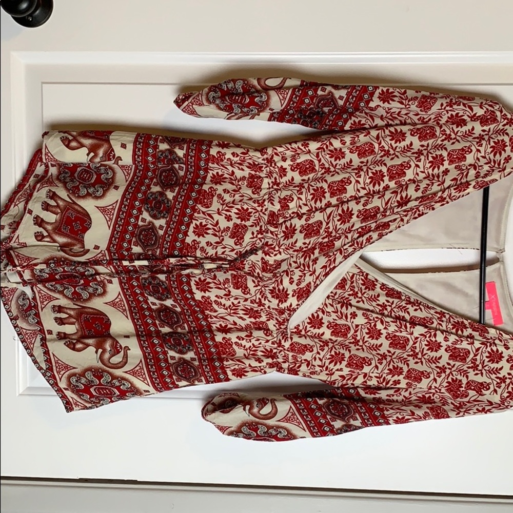 Cute red festival elephant pattern romper